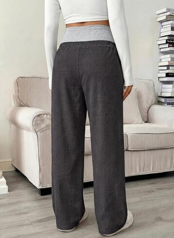 BLENCOT Maternity Pants for Women Over The Belly with Pockets Wide Leg Full Panel Stretchy Pregnancy Lounge Sweatpants Postpartum Dark Grey L in Kuwait
