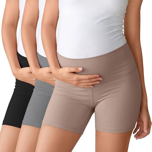Ficerd 3 Pack Maternity Pajama Lounge Shorts | High Waist, Under Belly, Maternity Biker Shorts, Lounge Pajama Sleep Shorts, Summer Maternity Bottoms, Workout, Casual in Saudi Arabia