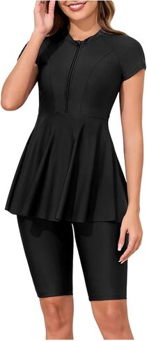 Women's One Piece Swimsuit Fashion Rash Guard Long Sleeve Modest Swimsuits Dress Zipper Bathing Suit Swimskirt in Saudi Arabia