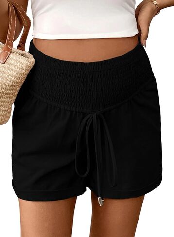 BLENCOT Women's Maternity Shorts Smocked High Waist Lounge Pregnancy Shorts Comfy Postpartum Outifts for Summer in Kuwait