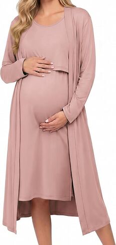 Ekouaer Maternity Nursing Gown and Robe Set Labor Delivery Nightgown | Maternity Robe Labor and Delivery Gown Nursing Dress Pregnancy Clothes in Saudi Arabia