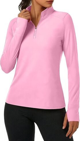 2026 Womens UPF 50+ Sun Shirt Quarter Zip Pullover Sun Protection Shirt Long Sleeve Athletic Running Tops Thumb Hole in Saudi Arabia