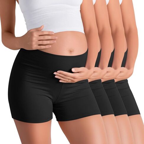 4 Pack Maternity Shorts | Pregnancy Lounge Shorts, Comfy Stretchy, Sleep Pajama, Soft Undershorts, Casual Summer Clothes, Athletic, Workout, Yoga in Saudi Arabia