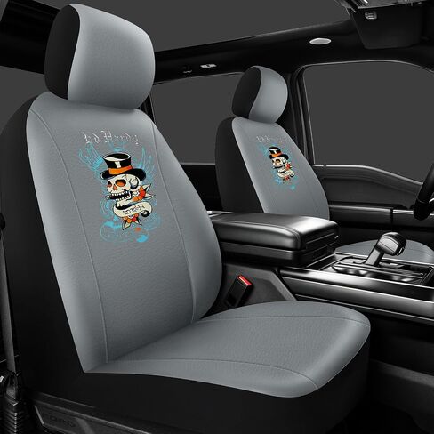 ED HARDY Casino Skull Car Seat Covers, Gray Premium Leather Seat Covers | Universal Fit Front Seat Covers for Most Cars, Trucks & SUVs, Airbag Compatible, Waterproof & Scratch Resistant in Saudi Arabia