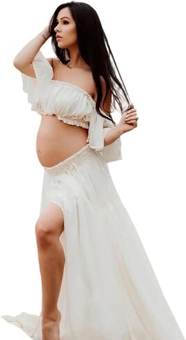 Maternity Photo Outfit Stretchy Comfortable Two Piece Set Soft Breathable Spandex Clothing for Pregnant Women in Kuwait