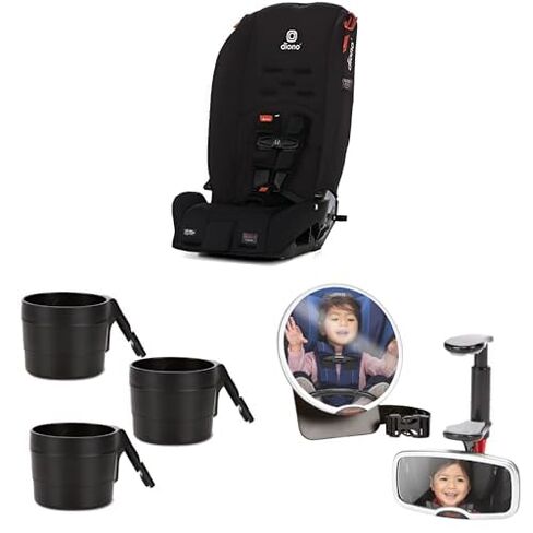 Bundle of Diono Radian 3R, 3-in-1 Convertible Car Seat, Rear Facing & Forward Facing, Slim Fit 3 Across, Jet Black + Car Seat Cup Holders for Radian + Diono Baby Car Mirror 2 Pack in Saudi Arabia