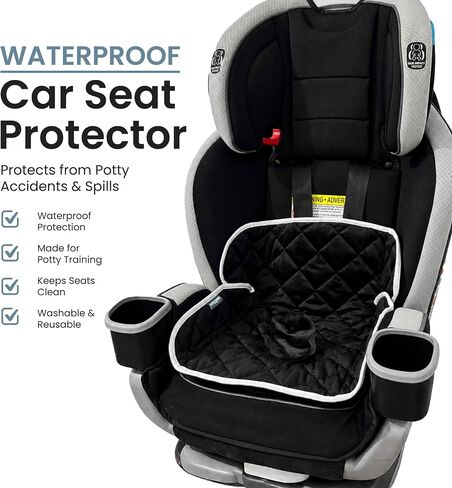 Potty Training Car Seat Protector Cover, Soft Waterproof Piddle Pads for Toddlers and Baby Carseat, Washable Liner Mat for Strollers, Bouncers, Leaks and Spills, Travel Bag Included, Black in Saudi Arabia