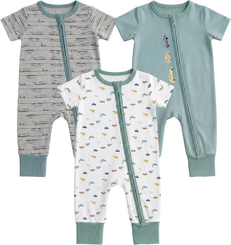 Aablexema Baby Short Sleeve Footless Romper 3-Pack Rayon of Bamboo 2 Way Zipper One Piece Pajamas Jumpsuits for Boys Girls in Saudi Arabia