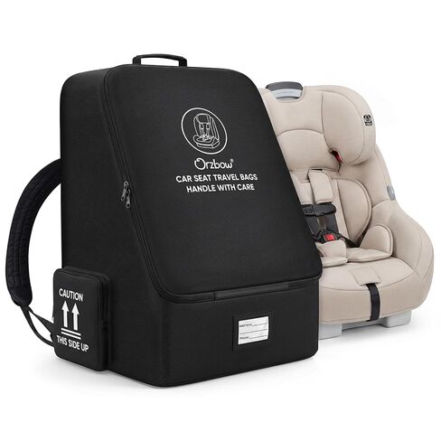 Orzbow Padded Car Seat Travel Bag for Airplane, Carseat Backpack Bags with Side Pocket, Car Seat Carrier with Shoulder & Waist Strap for Airport Gate Check, Universal Fit Carseat & Booster Seat, Black in Saudi Arabia