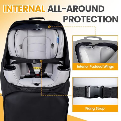 Orzbow Padded Car Seat Travel Bag for Airplane, Carseat Backpack Bags with Side Pocket, Car Seat Carrier with Shoulder & Waist Strap for Airport Gate Check, Universal Fit Carseat & Booster Seat, Black in Saudi Arabia