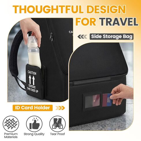 Orzbow Padded Car Seat Travel Bag for Airplane, Carseat Backpack Bags with Side Pocket, Car Seat Carrier with Shoulder & Waist Strap for Airport Gate Check, Universal Fit Carseat & Booster Seat, Black in Saudi Arabia