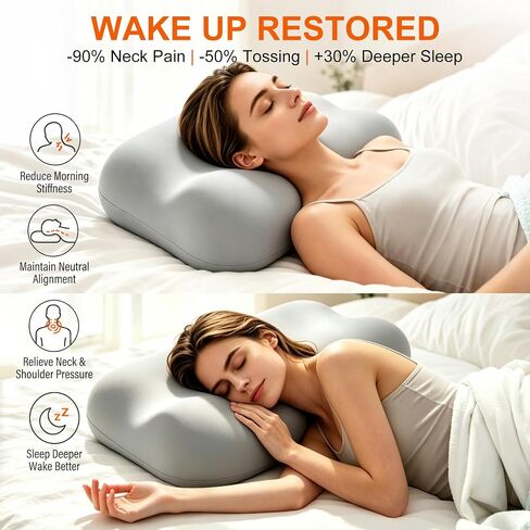 CCidea Cervical Neck Pillow for Neck Pain Relief – 80D Cloud-Like Support Memory Foam Ergonomic Pillow, Dual Height Cervical Support for Side & Back Sleepers, with 2 Cooling Pillowcases-Queen Size in Saudi Arabia