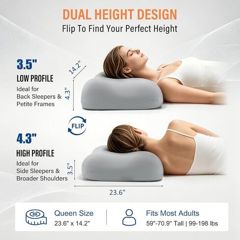 CCidea Cervical Neck Pillow for Neck Pain Relief – 80D Cloud-Like Support Memory Foam Ergonomic Pillow, Dual Height Cervical Support for Side & Back Sleepers, with 2 Cooling Pillowcases-Queen Size in Saudi Arabia