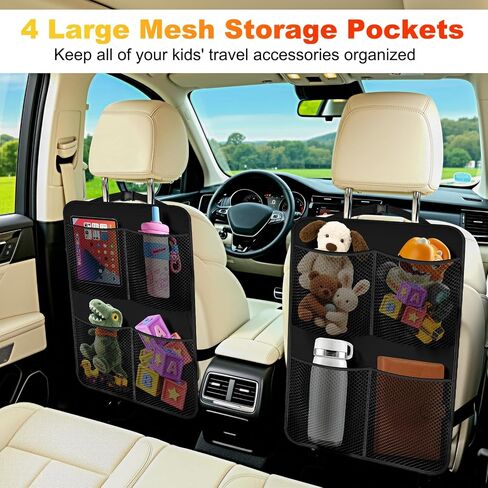 2 Pack Back Seat Cover For Kids + 4 Pocket Storage Organizer,Car Kick Mats Backseat Protector, Car Seat Back Protectors Backseat Organizer For Vehicles in Saudi Arabia
