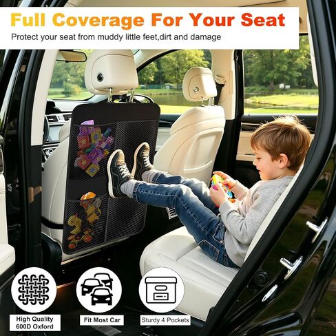 2 Pack Back Seat Cover For Kids + 4 Pocket Storage Organizer,Car Kick Mats Backseat Protector, Car Seat Back Protectors Backseat Organizer For Vehicles in Saudi Arabia