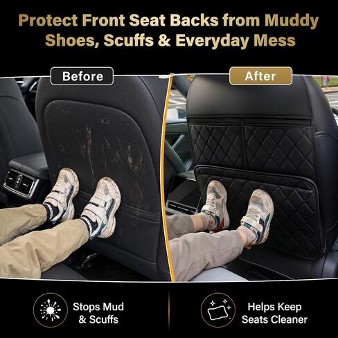 2 Pack Seat Back Protector Kick Mats, Premium Interior Look | Dust, Scuff & Wear Protection / Easy-Clean Surface / 3 Storage Pockets Help Keep Your Car Interior Neat in Saudi Arabia