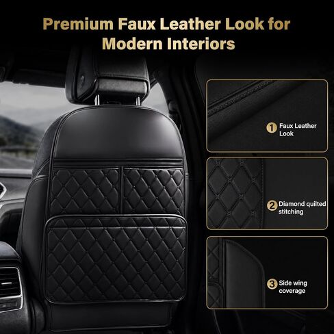 2 Pack Seat Back Protector Kick Mats, Premium Interior Look | Dust, Scuff & Wear Protection / Easy-Clean Surface / 3 Storage Pockets Help Keep Your Car Interior Neat in Saudi Arabia