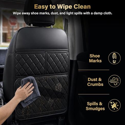 2 Pack Seat Back Protector Kick Mats, Premium Interior Look | Dust, Scuff & Wear Protection / Easy-Clean Surface / 3 Storage Pockets Help Keep Your Car Interior Neat in Saudi Arabia