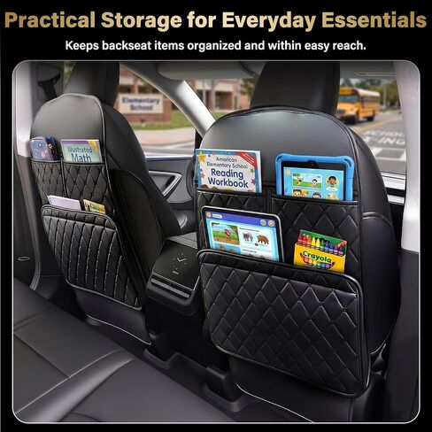2 Pack Seat Back Protector Kick Mats, Premium Interior Look | Dust, Scuff & Wear Protection / Easy-Clean Surface / 3 Storage Pockets Help Keep Your Car Interior Neat in Saudi Arabia