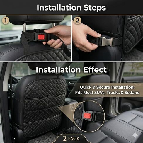 Car Seat Protector, Waterproof Oxford Backseat Kick Mat | 210D oxford cloth, waterproof & stain-resistant. Universal fit for cars & SUVs. Easy install, adjustable straps with pockets. in Saudi Arabia