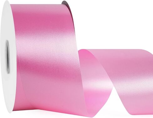 LaRibbons Pink Stiff Floral Satin Ribbon 2.5 Inch x 100 Yards, Waterproof Polypropylene Ribbon for Baby Shower Decorations, Gift Baskets and Outdoor Use in Saudi Arabia