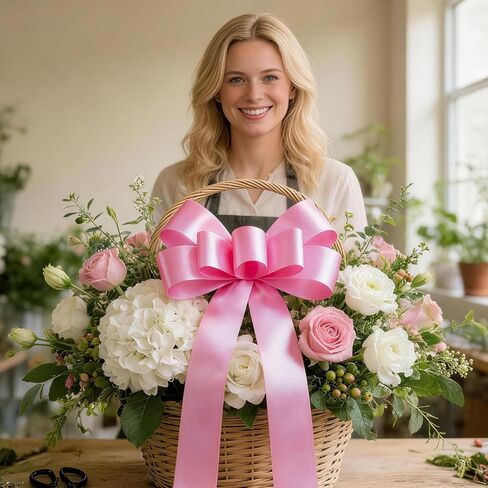LaRibbons Pink Stiff Floral Satin Ribbon 2.5 Inch x 100 Yards, Waterproof Polypropylene Ribbon for Baby Shower Decorations, Gift Baskets and Outdoor Use in Saudi Arabia