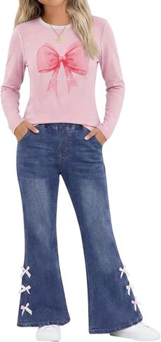 Girls Clothing Set School Casual Stretch Bell Bottom Playwear Outfit in Kuwait