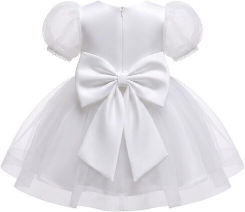 Lito Angels Baby Toddler Girls White Baptism Christening Dress, Wedding Flower Girl Puffy Tulle Ball Gown for Pageant Party in Kuwait
