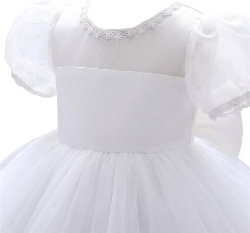 Lito Angels Baby Toddler Girls White Baptism Christening Dress, Wedding Flower Girl Puffy Tulle Ball Gown for Pageant Party in Kuwait
