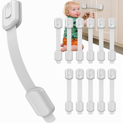 Infinno 12 Pack Cabinet Locks Baby Proofing Heavy Duty - Child Safety Cabinet Locks for Drawers, Cupboards & Fridge – No Drill 3M Adhesive Locks for Pets - Toddler Safety Latches in Kuwait