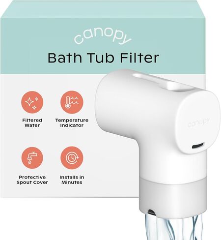 Canopy Baby Bath Tub Filter – Gentler Water Filtration for Delicate Skin | Reduces Chlorine & Irritants | BPA-Free Silicone Spout Cover | Easy Tool-Free Install | Activated Carbon Filtration in Kuwait