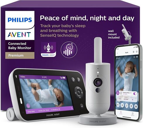 Philips Avent Premium Connected Baby Monitor, Smart Baby Monitor with App, 1080p Camera, SenseIQ Sleep & Breathing Motion Tracking, Cry Detection & Translation, Two-Way Audio, Night Vision, SCD973/37 in Kuwait