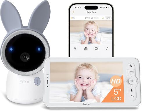 ARENTI Baby Monitor with Camera and Audio, 4MP Video Baby Monitor with 5" Screen, Dual-Band 2.4G/5G WiFi with App, Cry & Motion Detection, Auto Tracking, Temp&Humidity Sensor, Night Vision,2-Way Talk in Kuwait