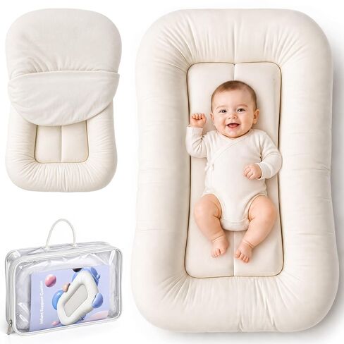 Infant Support Cushion - Organic Soft Cotton Baby Support Cushion for Newborn 0-24 Months, Breathable Portable Pad for Home and Travel, Washable Cover Included, Ideal Baby Essentials Gift, Rose Petal in Kuwait