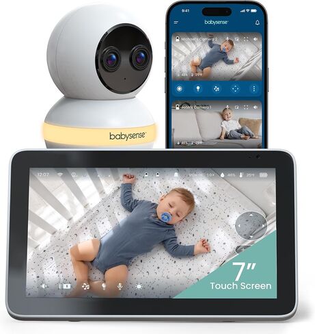 Babysense Touch 7" Touchscreen Smart WiFi Baby Monitor with App, Camera and Audio, Night Light, 4MP Dual-Lens with 6X Zoom, AI Auto Tracking, Focus Area, Split-Screen, VOX/ECO Mode, No Subscription in Saudi Arabia
