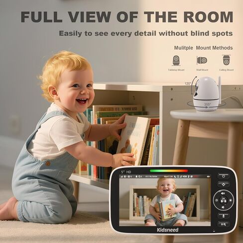 Kidsneed Baby Monitor with Camera and Audio - 5 inch 720P Video Baby Monitor, No WiFi, 48H Battery Life, Night Vision, Two Way Talk, Remote Pan Tilt Zoom, Thermal Monitor，1000 ft Range （530） in Kuwait