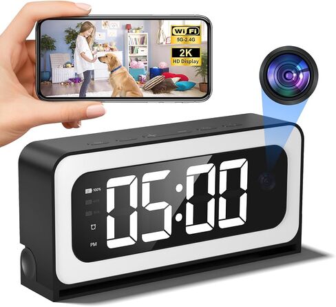 2K Alarm Clock Camera,5G&2.4G WiFi Nanny Cam Wireless Indoor Camera,Cameras for Home Security,AI Human Detection,Color Night Vision for Home/Pet in Kuwait
