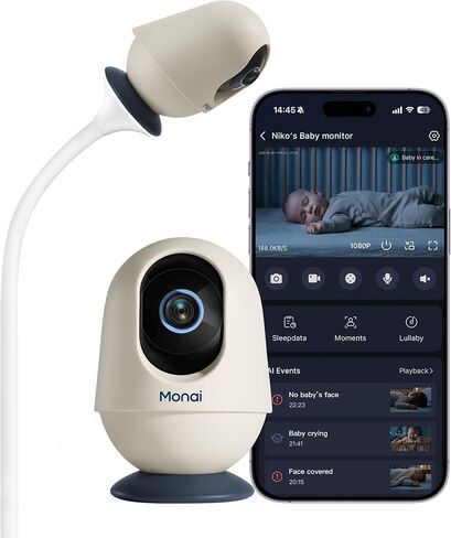 Monai 4K Smart Baby Monitor, Eye-Safe 950nm Night Vision, 7 AI Features, Phone App Baby Camera, 8X Zoom, Instant Alerts (Cry/Face Covered), No Monthly Fee, Hack-Proof, Local Storage in Kuwait