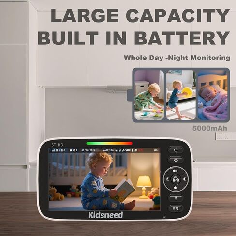 Kidsneed Baby Monitor with Camera and Audio - 5 inch 720P Video Baby Monitor, No WiFi, 48H Battery Life, Night Vision, Two Way Talk, Remote Pan Tilt Zoom, Thermal Monitor，1000 ft Range （530） in Kuwait