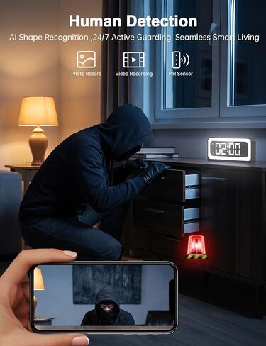 2K Alarm Clock Camera,5G&2.4G WiFi Nanny Cam Wireless Indoor Camera,Cameras for Home Security,AI Human Detection,Color Night Vision for Home/Pet in Kuwait