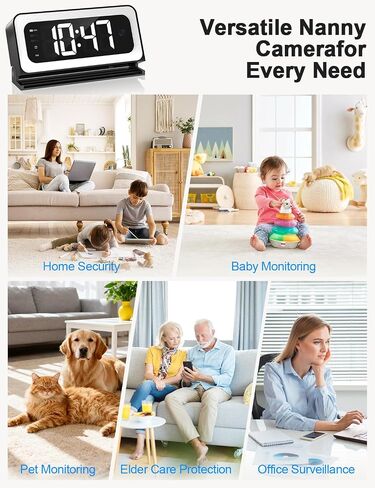 2K Alarm Clock Camera,5G&2.4G WiFi Nanny Cam Wireless Indoor Camera,Cameras for Home Security,AI Human Detection,Color Night Vision for Home/Pet in Kuwait