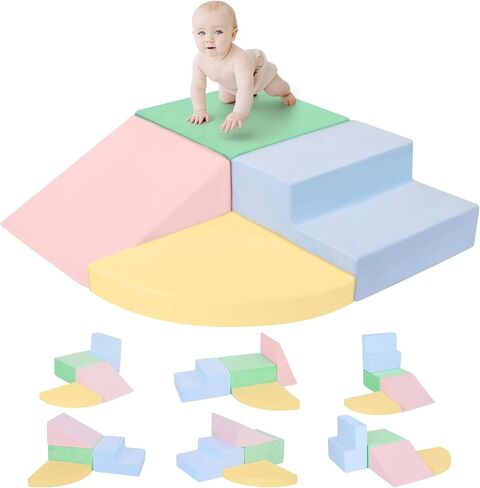 CAMELUS Toddler Climbing Toys Indoor, Baby Foam Climbing Blocks with Ball Pit for 1-3 Years Old, 6-Piece Soft Play Set Climbing Blocks, Climb Crawl Activity Play, Birthday (Balls not Included) in Kuwait