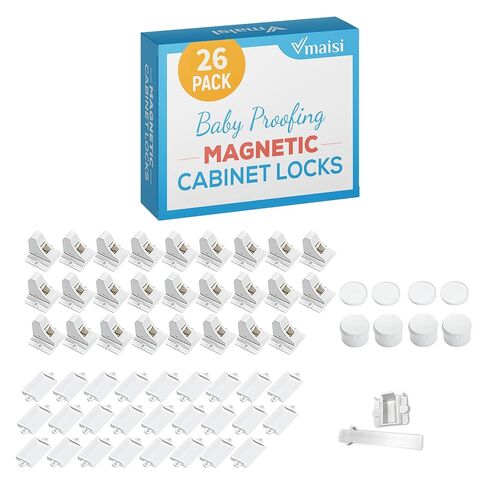 Vmaisi 16 Pack Child Safety Magnetic Cabinet Locks - Children Proof Cupboard Baby Locks Latches - Adhesive for Cabinets & Drawers and Screws Fixed for Protection in Kuwait