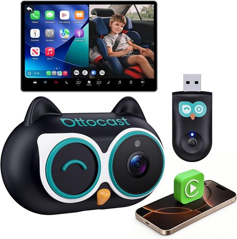 OTTOCAST Cabin Care Baby Car Camera with Wireless CarPlay, 1080P Rear Seat Monitor on Car Screen, No-Glow Night Vision, 150° Wide Angle, Split Screen, Plug & Play, No Android Support in Saudi Arabia