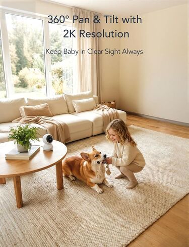 GNCC 2K Baby Monitor, 5G WiFi Baby Camera with Phone App, 360° Pan Tilt Zoom, 2‑Way Audio, Night Vision, AI Motiron Tracking,Cry Detection, SD Card/Cloud Storage,Temperature Sensor, Ideal for New Mom in Kuwait