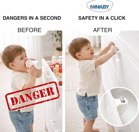 Magnetic Cabinet Locks Baby Proofing 20 Locks + 4 Keys – NINABY Ultra-Strong Child Safety Locks for Cabinets & Drawers Up to 1.5" – No Drill – 3M Adhesive – Invisible Installation in Kuwait