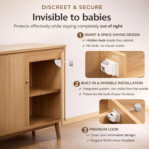 Magnetic Cabinet Locks Baby Proofing 20 Locks + 4 Keys – NINABY Ultra-Strong Child Safety Locks for Cabinets & Drawers Up to 1.5" – No Drill – 3M Adhesive – Invisible Installation in Kuwait