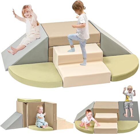 6-Piece Toddler Climbing Toys Indoor, Foam Climbing Toys for Toddlers, Soft Play Baby Climbing Blocks for Crawling and Sliding, Safe Climbing Play Set Indoor Gym Equipment for Toddler1-3, Infant, Baby in Kuwait