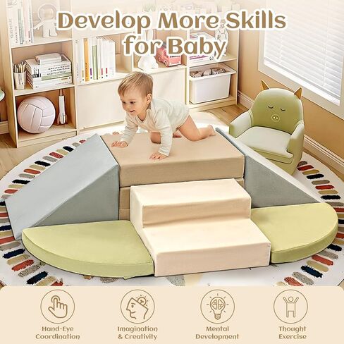 6-Piece Toddler Climbing Toys Indoor, Foam Climbing Toys for Toddlers, Soft Play Baby Climbing Blocks for Crawling and Sliding, Safe Climbing Play Set Indoor Gym Equipment for Toddler1-3, Infant, Baby in Kuwait