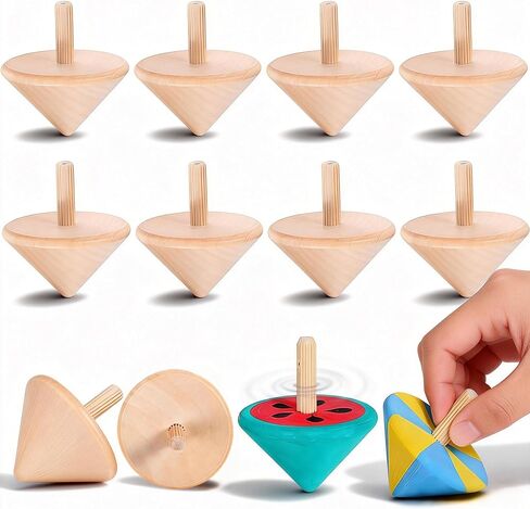 NUOBESTY Wood Spinning Tops for Kids, Unfinished Wooden Gyroscope Toys Spin Tops Montessori Toys for DIY Crafts, Birthday Party Favors, Family Game (12 Pieces) in Kuwait